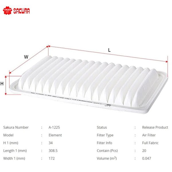 SAKURA A1225 Hava Filtresi Applause Charade 03- Cuore Vıı 03- Trevıs 06- 1.0