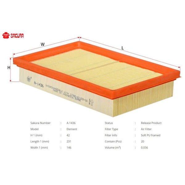 SAKURA A1436 Hava Filtresi Swift 05- 1.3 1.5 1.6