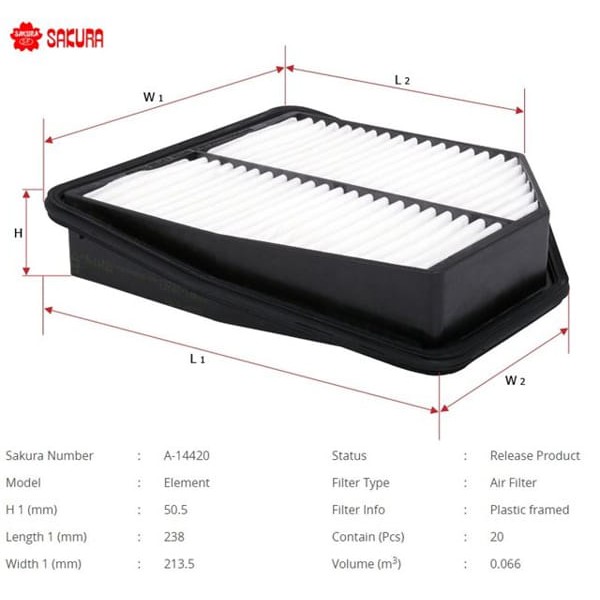 SAKURA A14420 Hava Filtresi Grand Vitara 1,9 D 10- C24567 Fn5417 