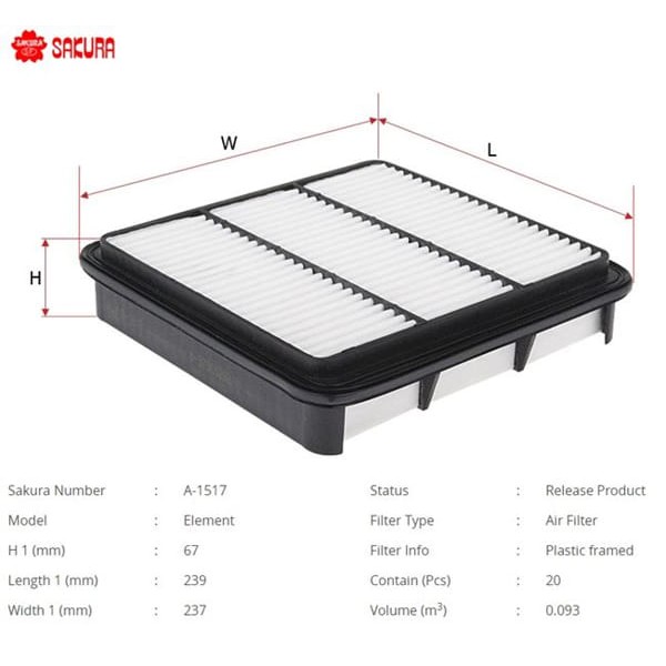 SAKURA A1517 Hava Filtresi L200 06-11 2.5 Dı