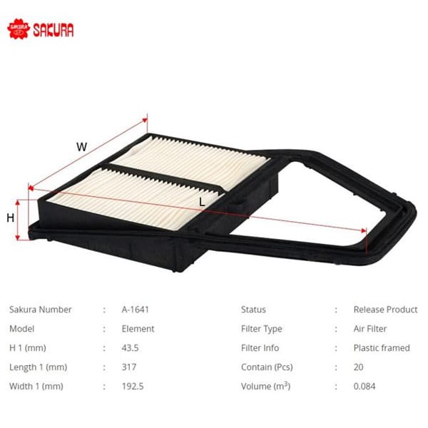 SAKURA A1641 Hava Filtresi Civic 01-06 1.4 1.6 1.7 Vtec 2.0 Type-R