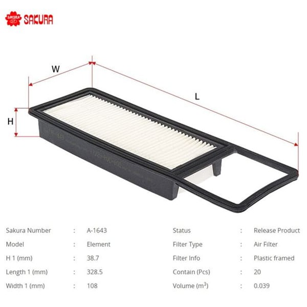 SAKURA A1643 Hava Filtresi Jazz 02-05 1.2 Dsı 78Hp