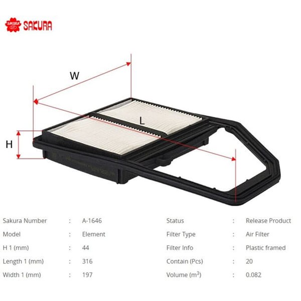 SAKURA A1646 Hava Filtresi Civic Vıı V Tech 1.6İ Tırnaksız 