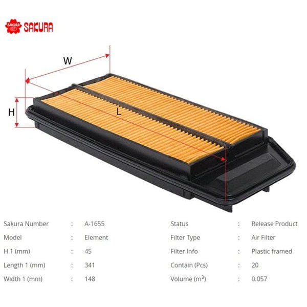 SAKURA A1655 Hava Filtresi Accord 03-08 2.0 16V