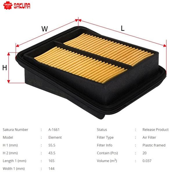 SAKURA A1661 Hava Filtresi Jazz 05-08 1.2 57Hp 1.4 83Hp