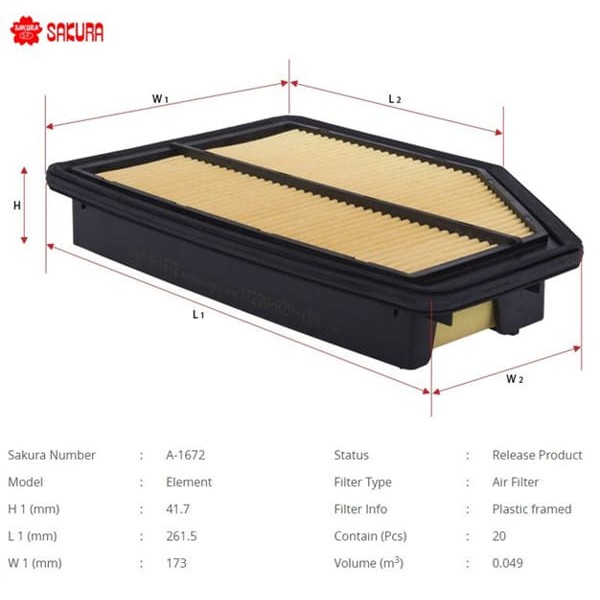 SAKURA A1672 Hava Filtresi Crv (Re) 07-12 2.0 