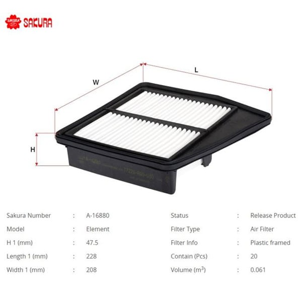 SAKURA A16880 Hava Filtresi Accord 09-12 2.0