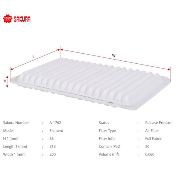 SAKURA A1762 Hava Filtresi Mazda 2 Mazda 3 Demıo 07-