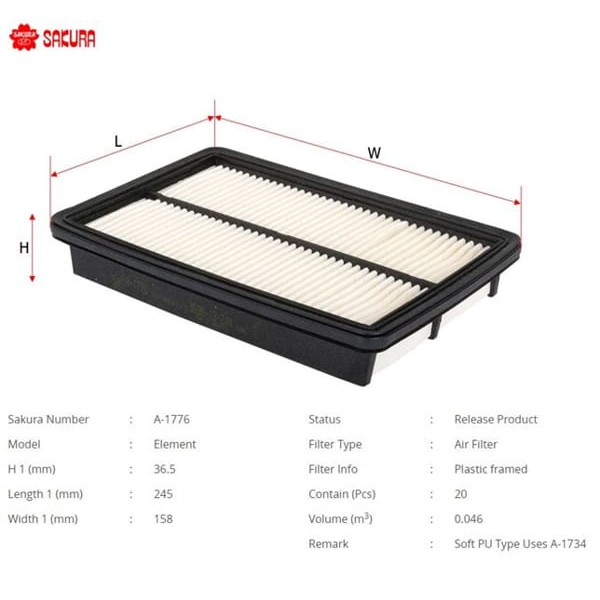 SAKURA A1776 Hava Filtresi Mazda 323 Famılıa 95- Mazda 323 Lantıs 95- 1.8 16V