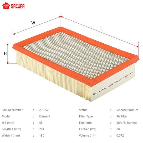 SAKURA A1952 Hava Filtresi Transit 2.4 Dı 2.0 Dı 2.3 16V 2.4Tde 2.4 TDCI 