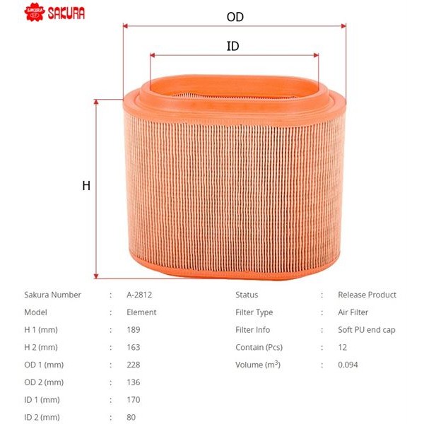 SAKURA A2812 Hava Filtresi Starex 98-08 2.5 CRDI 2.5Tcı 2.5Td 