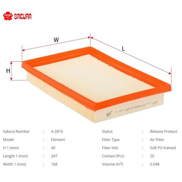 SAKURA A2816 Hava Filtresi Accent Mılenyum Admire 00-06 1.3 1.5 1.6 