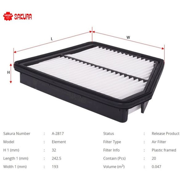 SAKURA A2817 Hava Filtresi Matrıx 06- 1.5 CRDI 