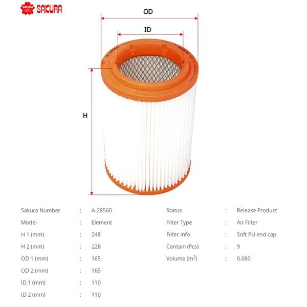 SAKURA A28560 Hava Filtresi Bongo K2500 2.5D