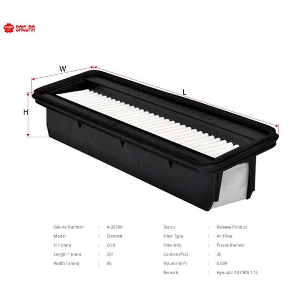 SAKURA A28580 Hava Filtresi İ10 08-11 1.1 CRDI 