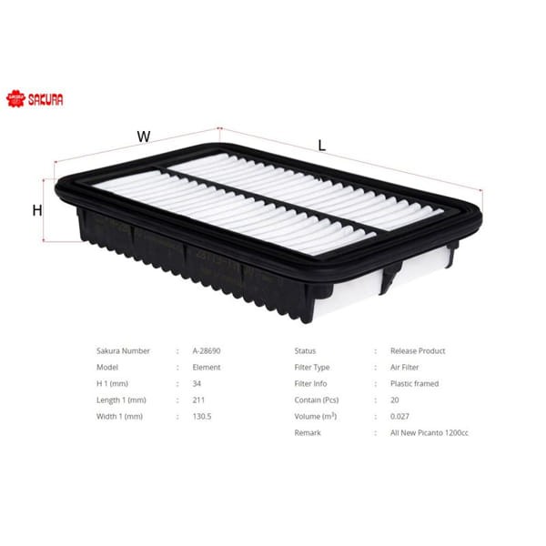SAKURA A28690 Hava Filtresi Picanto 11- 1.0 1.2