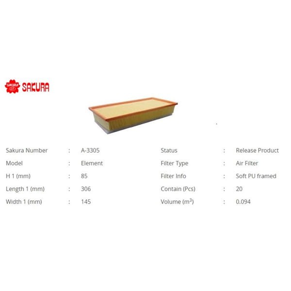 SAKURA A3305 Hava Filtresi Corolla Verso Avensis 2.2 D 4D