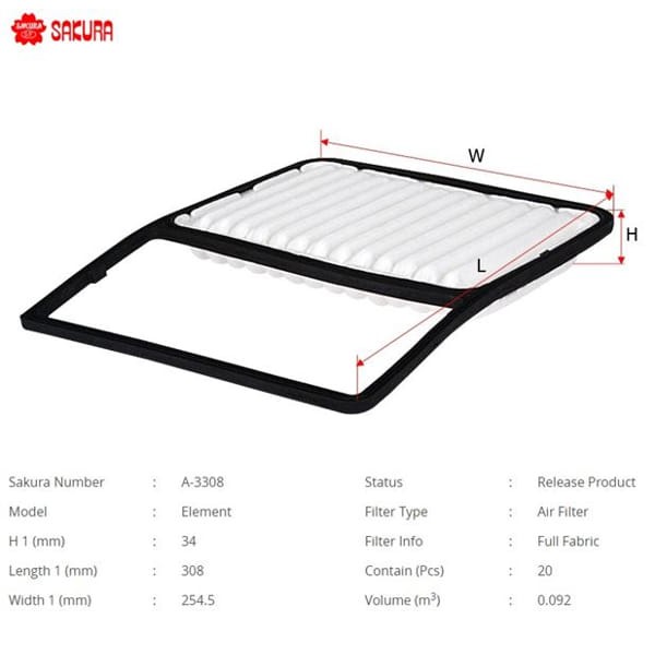 SAKURA A3308 Hava Filtresi Materıa 06- 1.5 Sırıon 08- Terios 06- 1.5 