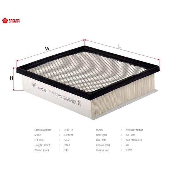 SAKURA A33411 Hava Filtresi L200 (Kk	 Kl) 15- 2.4 Dı-D