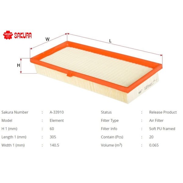 SAKURA A33910 Hava Filtresi Yaris 06-11 1.4 D4D 