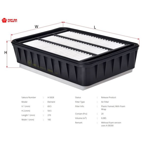 SAKURA A5828 Hava Filtresi Asx Lancer Outlander 08-