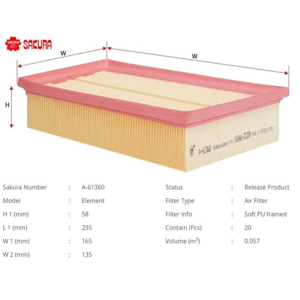 SAKURA A61360 Hava Filtresi Koleos Qashqai X-Traıl 1.6 2.0 DCI 
