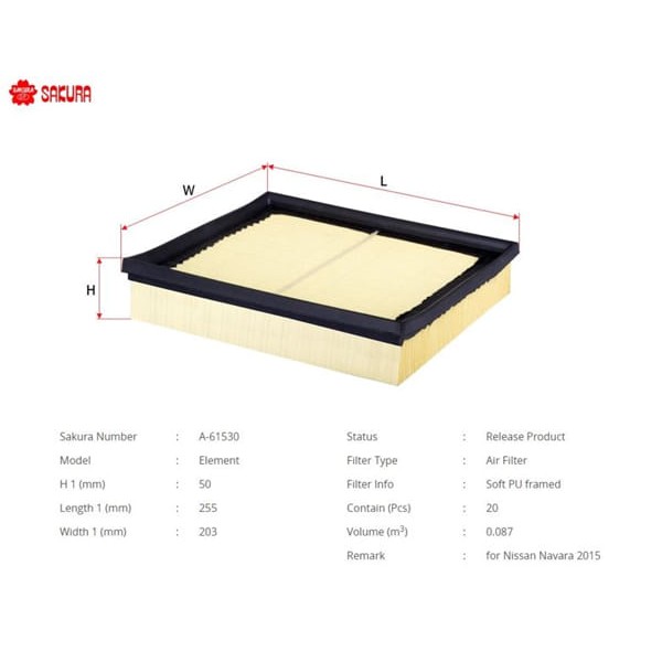 SAKURA A61530 Hava Filtresi Navara (D23) 16- 2.3 DCI 
