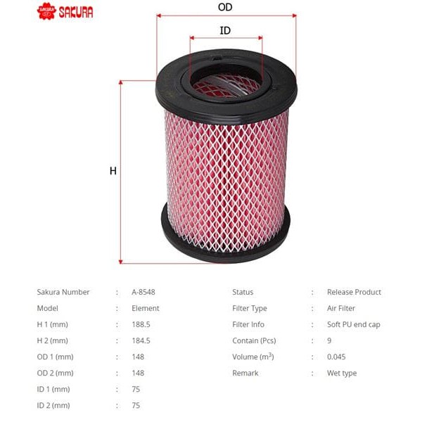 SAKURA A8548 Hava Filtresi Pıck-Up D22 98-02 2.7 