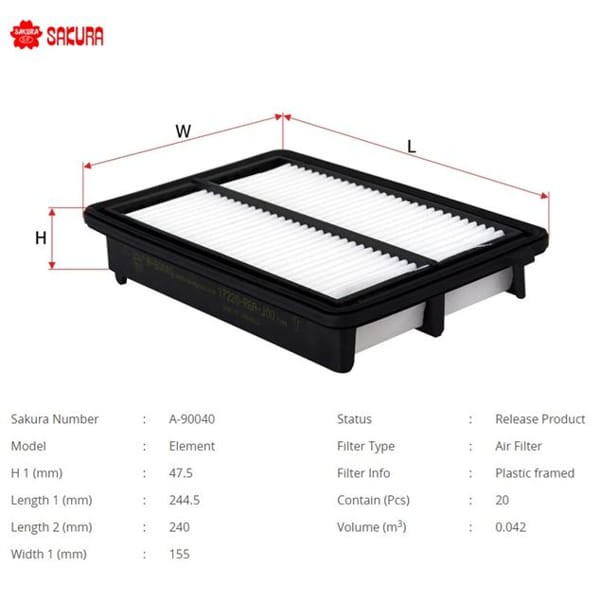 SAKURA A90040 Hava Filtresi Crv 2.0 16V 13-