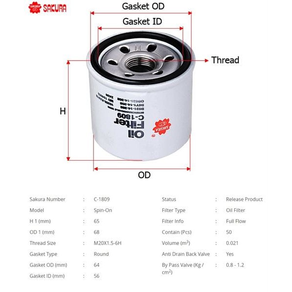 SAKURA C1809 Yağ Filtresi 323 90-02 Pride 90- Rio 00-Sephia Shuma 94- 