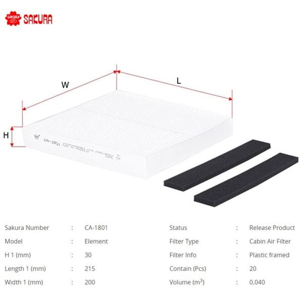 SAKURA CA1801 Polen Filtresi Primera P12 03- Almera 00- X-Traıl 01-13 Murano 03- Ex35 03- Fx45 03-