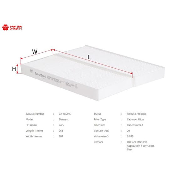 SAKURA CA1809S Polen Filtresi Navara Np300 D40 05- Pathfınder R51 05- Çıftlı