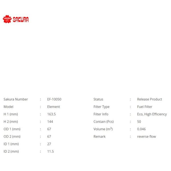 SAKURA EF10050 Mazot Filtresi Canter Fe 515 516 12-