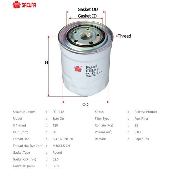 SAKURA FC1112 Mazot Filtresi Corolla 07-11 Auris 07-11 Crv 06-07 1.4 D4D 2.0 D4D 