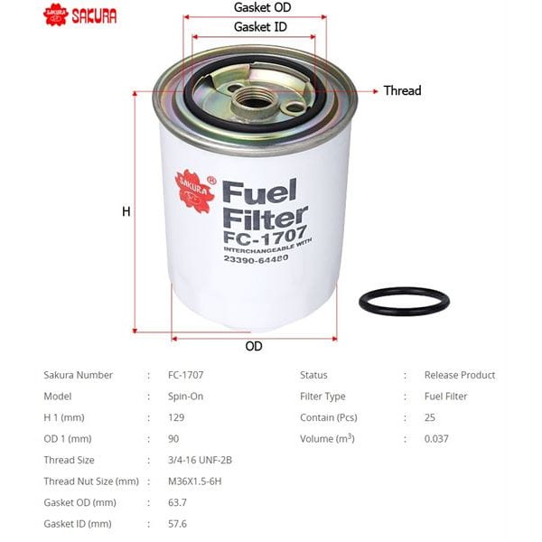 SAKURA FC1707 Mazot Filtresi Hilux Ranger B2500 Mazda 