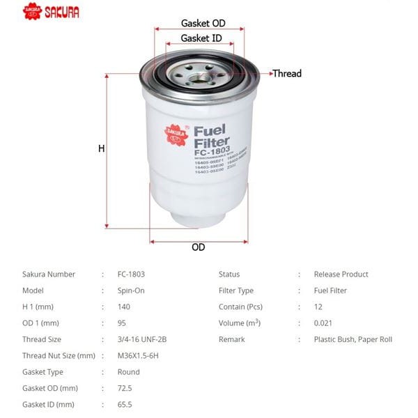 SAKURA FC1803 Mazot Filtresi Vanetta Cargo 91-94 Pickup Td25 D21