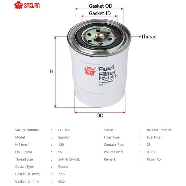 SAKURA FC1806 Mazot Filtresi Terrano 2.7D Pıck-Up D22 2.3 2.5 Skystar 