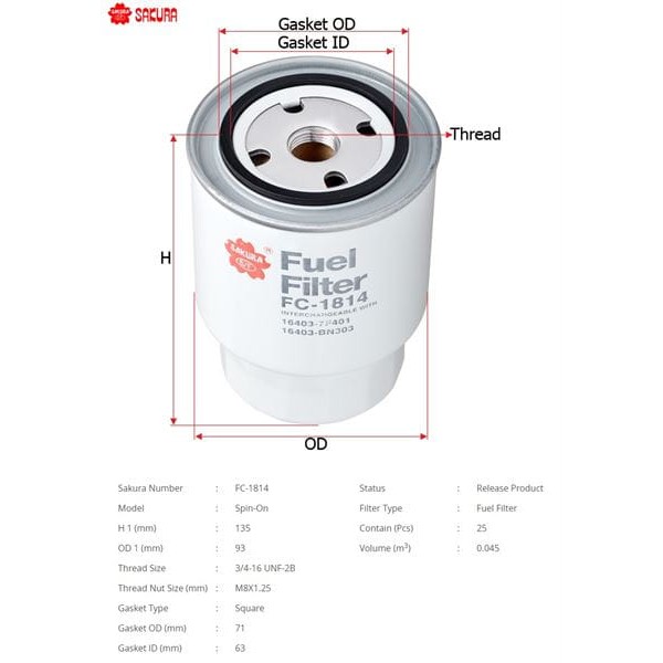 SAKURA FC1814 Mazot Filtresi Terrano 96- Np300 Navara 05-11 2.5 DCI