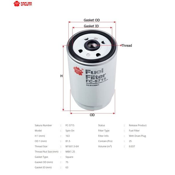 SAKURA FC5715 Mazot Filtresi Accent Admire Accent III Getz Rio Sorento 1.5 CRDI 2.5 CRDI 