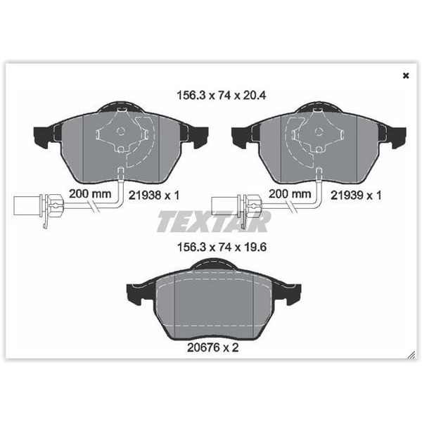 TEXTAR 2193801 Fren Balatası Ön Çıft Fişli Passat B5 96- / A4 94- A4 00- A6 01- / Exeo 09- / Superb