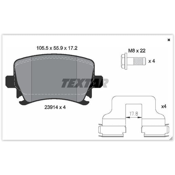 TEXTAR 2391401 Fren Balatası Arka Golf V 03- Golf VI 08- Eos 06- Jetta III 05- Passat B7 10- Passat 
