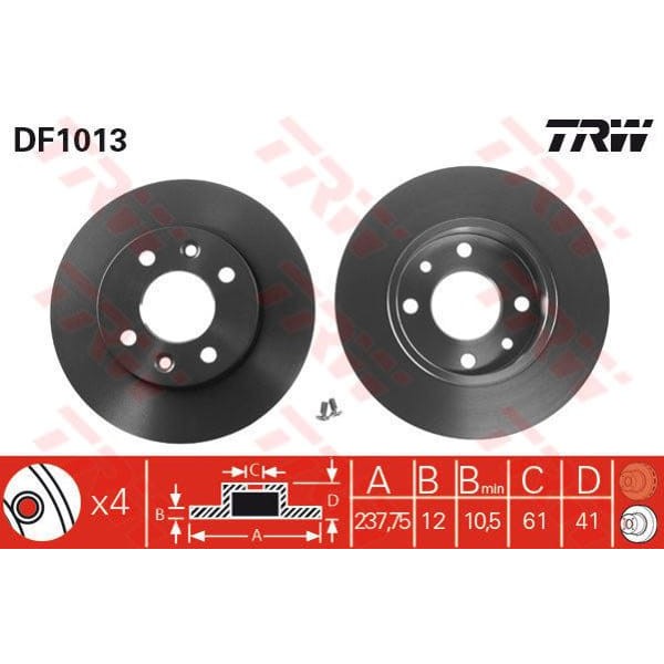 TRW DF1013 Fren Diski Ön Renault 9 R11 R19 Düz 237,75Mm 