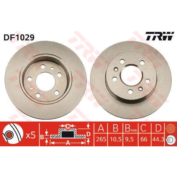 TRW DF1029 Fren Diski Arka Laguna I 95-01 Safrane 92-00 Düz 265Mm 5 Bijon 