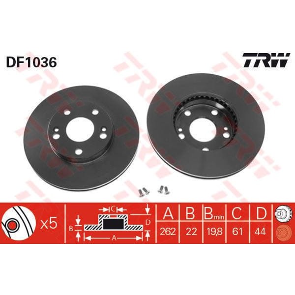 TRW DF1036 Fren Diski Ön Safrane 92-96 2.0 16V 2.5 Dt Havalı 262Mm 5 Bijon 