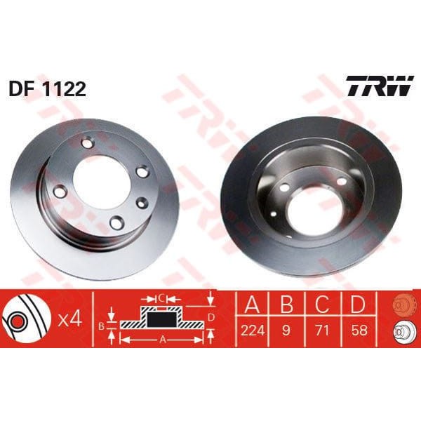 TRW DF1122 Fren Diski Arka Xantıa 93- 224X9 4 Delık