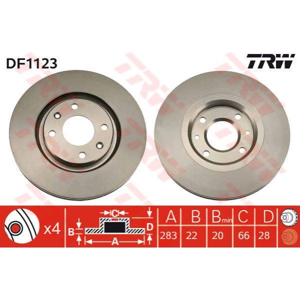 TRW DF1123 Fren Diski Ön 306 Gtı 93-01 405 92-95 / Xsara 97- Xantıa 93- Havalı 283Mm 