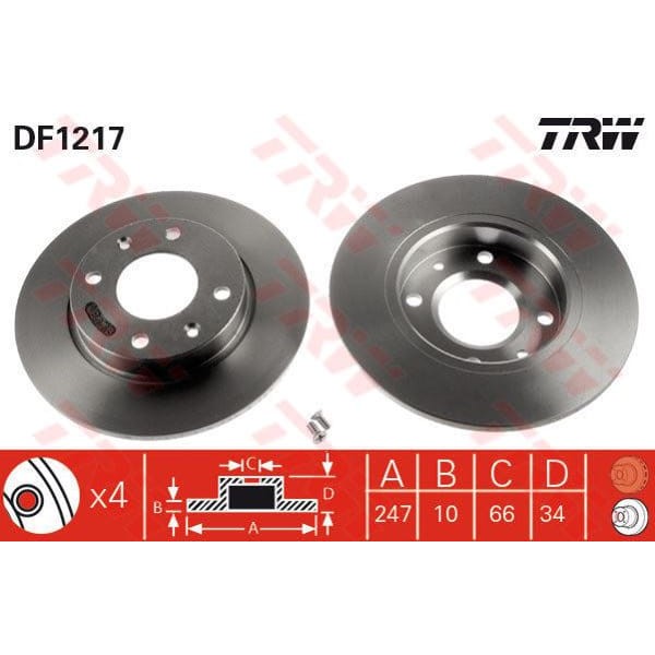 TRW DF1217 Fren Diski Ön 106 91- 205 83-93 / Zx 91-97 Saxo 96- C15 Düz 247,25Mm 