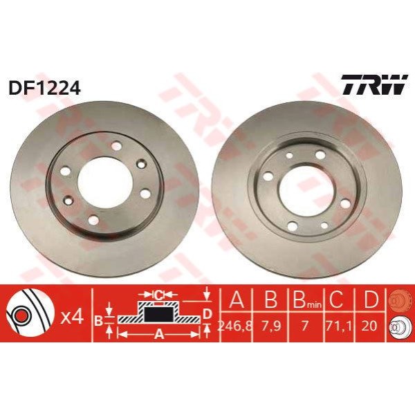 TRW DF1224 Fren Diski Arka 205 86-94 309 85-93 Düz 247Mm 