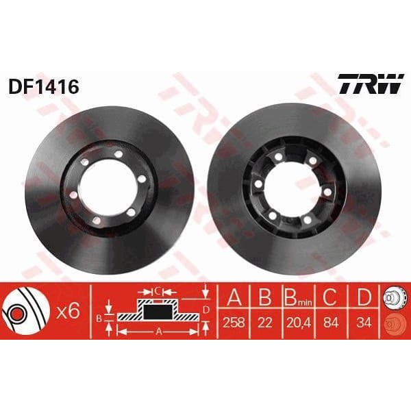 TRW DF1416 Fren Diski Ön L200 86-96 Havalı 258Mm 