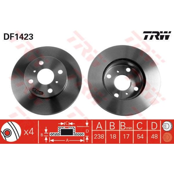 TRW DF1423 Fren Diski Ön Corolla Ae92 88-92 Karbüratörlü Havalı 238Mm